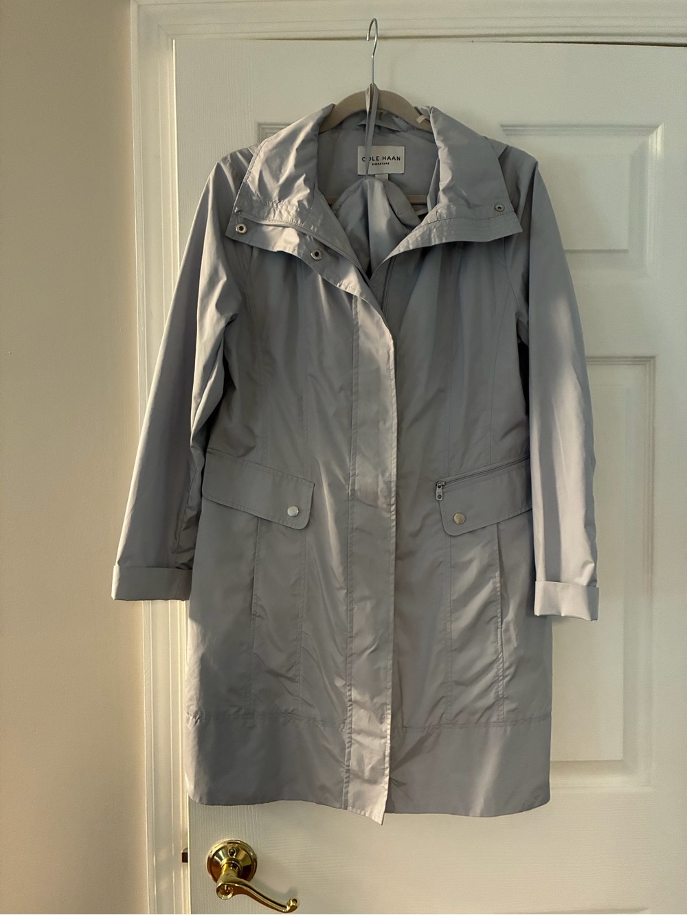 Cole Haan Light Gray Hooded Trench Coat